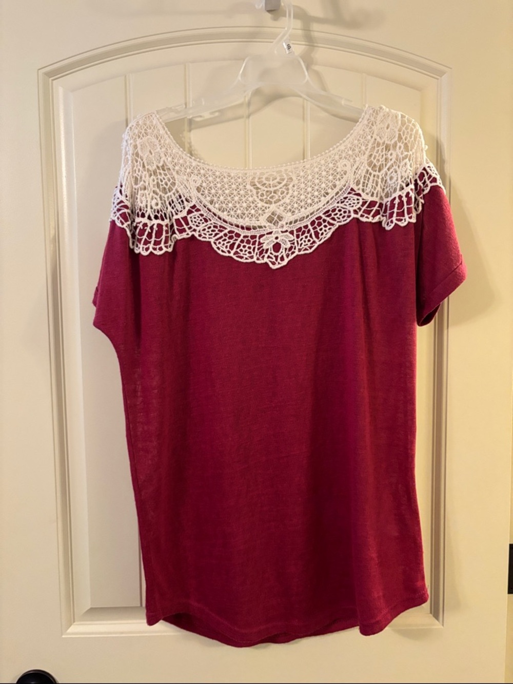 Umgee Raspberry Pink Top with White Crochet Yoke